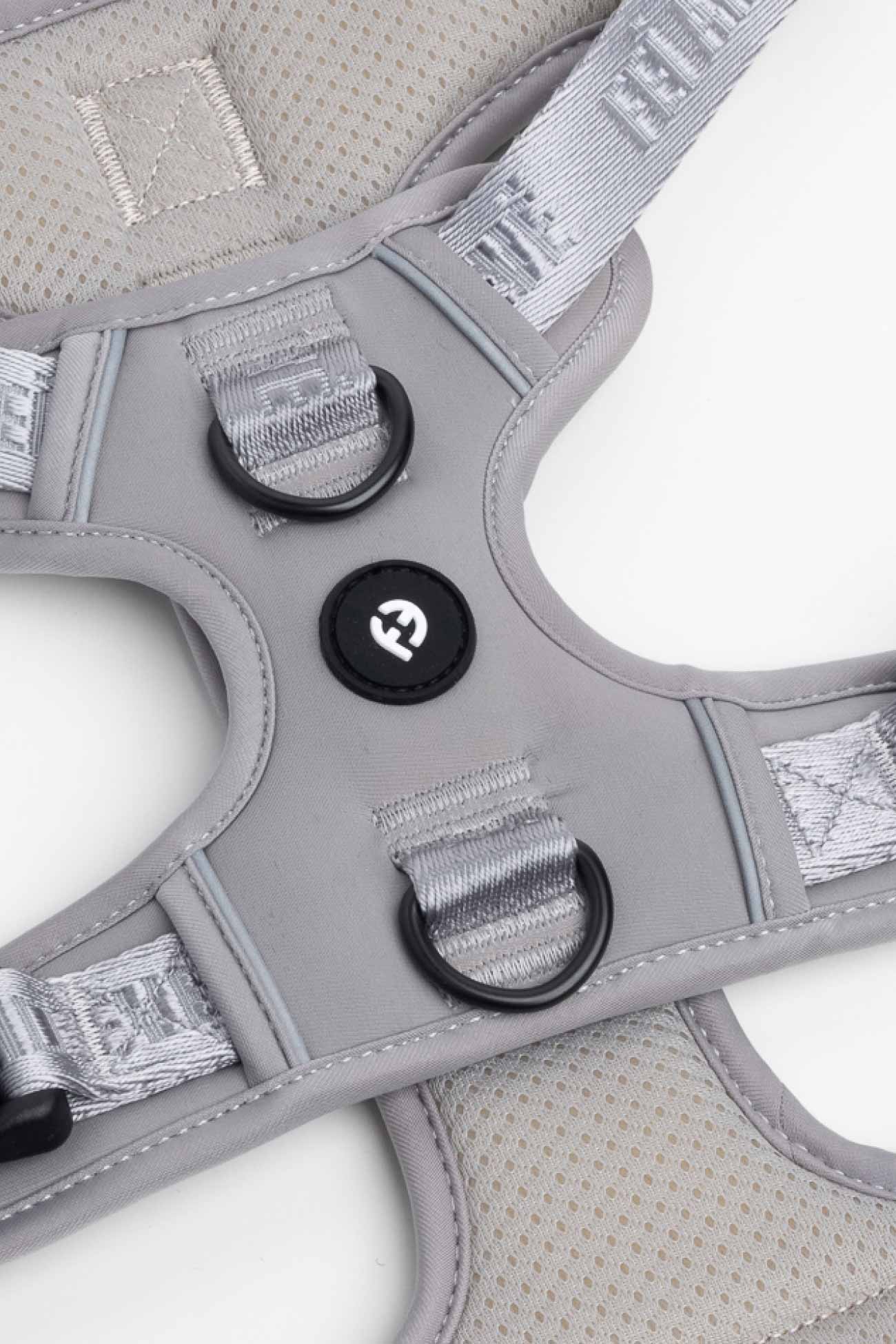 Twilight Gray Cloud MagEase Harness with adjustable straps and leash hooks on a white background.