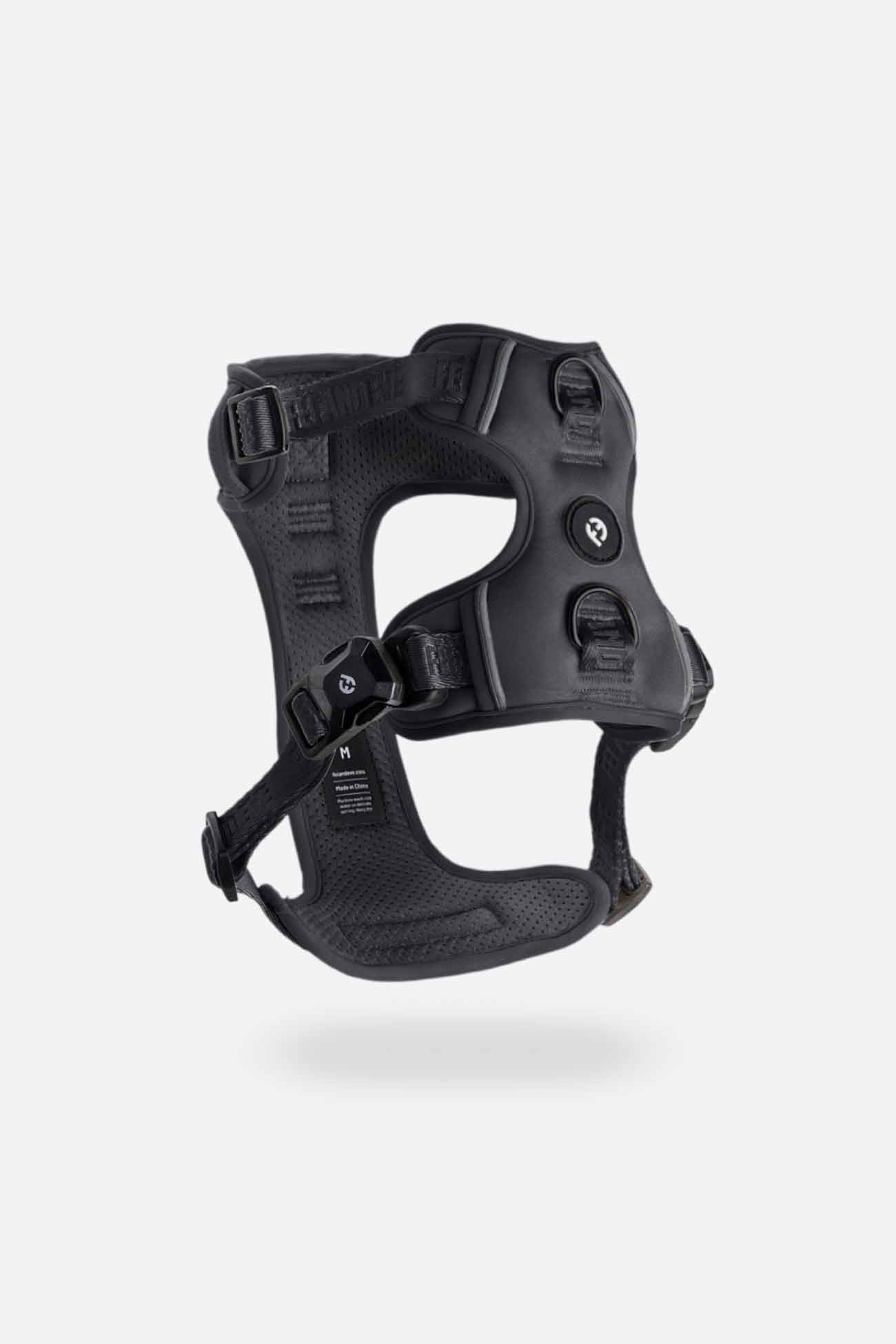 Black Cloud Harness with MagEase Buckles in size Medium for dogs floating on a white background.