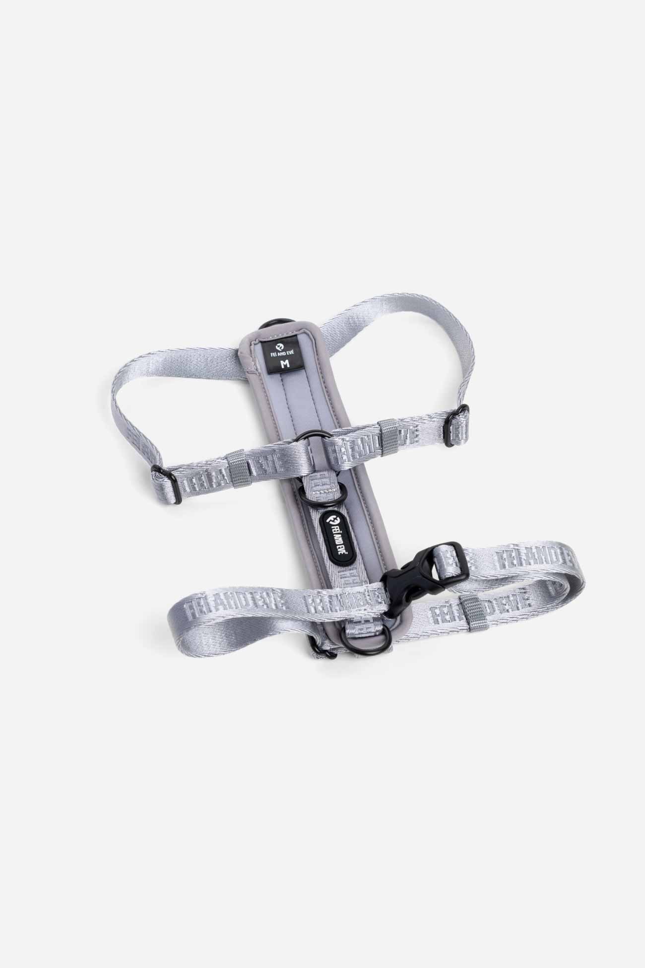 Twilight Gray Moxie Harness with Traditional Buckles in size Medium for dogs on a white background.