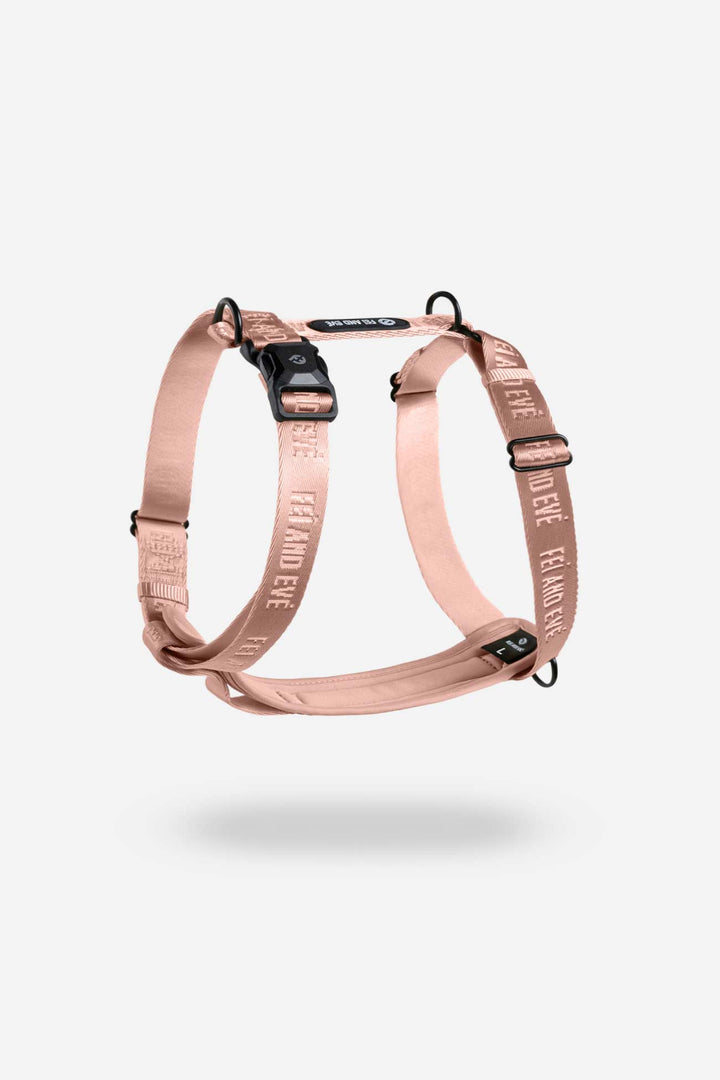 Blush Moxie Harness with MagEase Buckles a dog harness with brand name Fei and Eve showcased on a white background