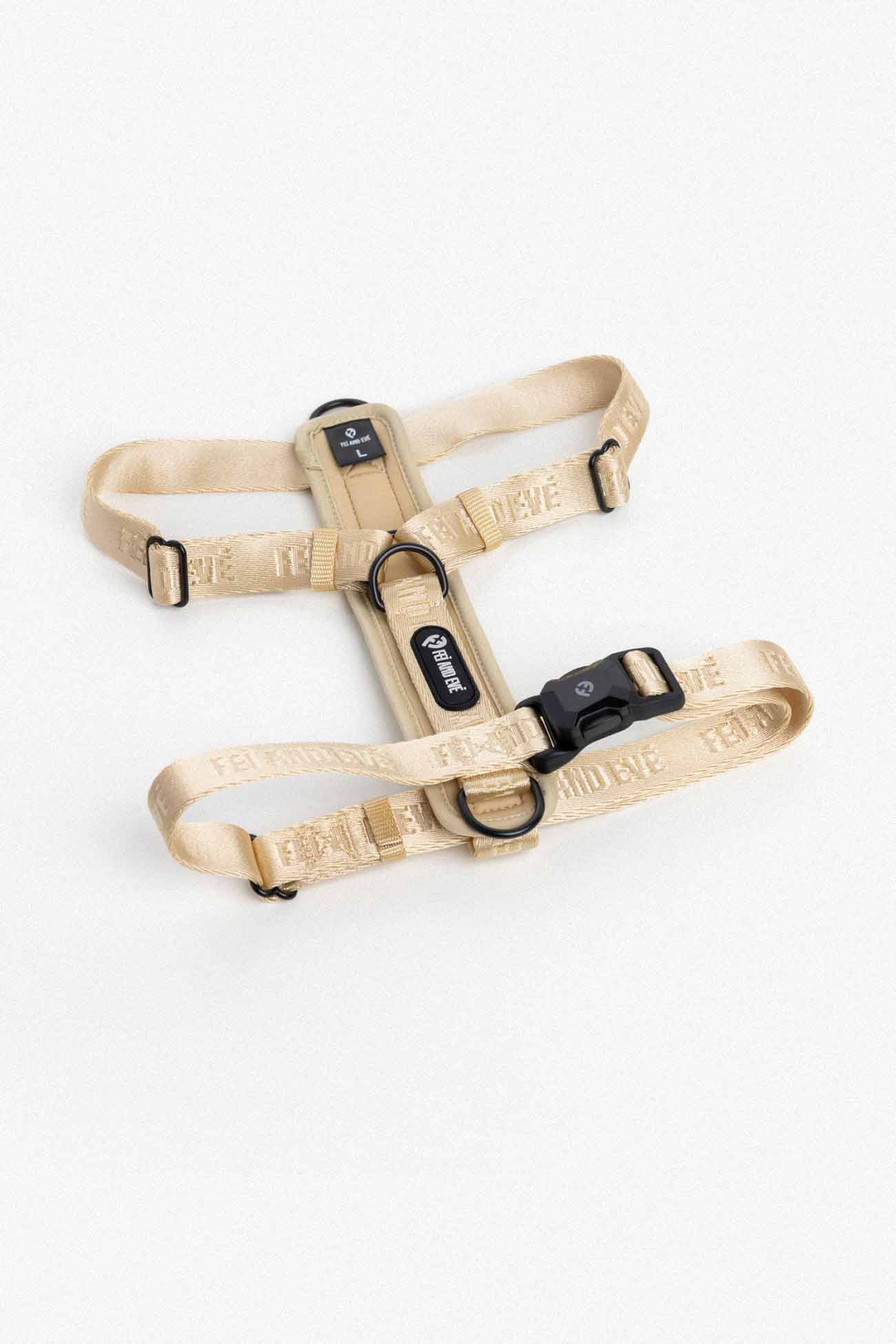 Champagne Moxie Harness with MagEase Buckles in size Large for dogs on a white background.