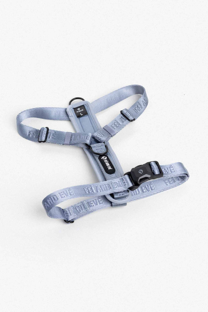 Dusk Blue Moxie Harness with MagEase Buckles in size Large for dogs on a white background.