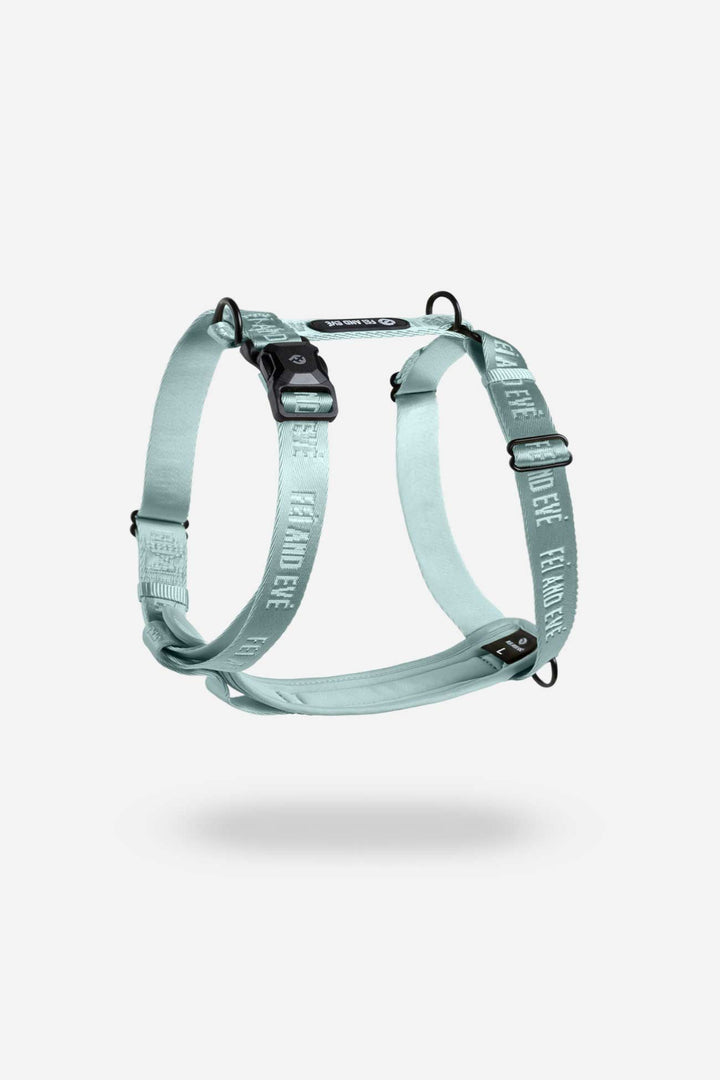 Glacier Green Moxie Harness with MagEase Buckles a dog harness with brand name Fei and Eve showcased on a white background