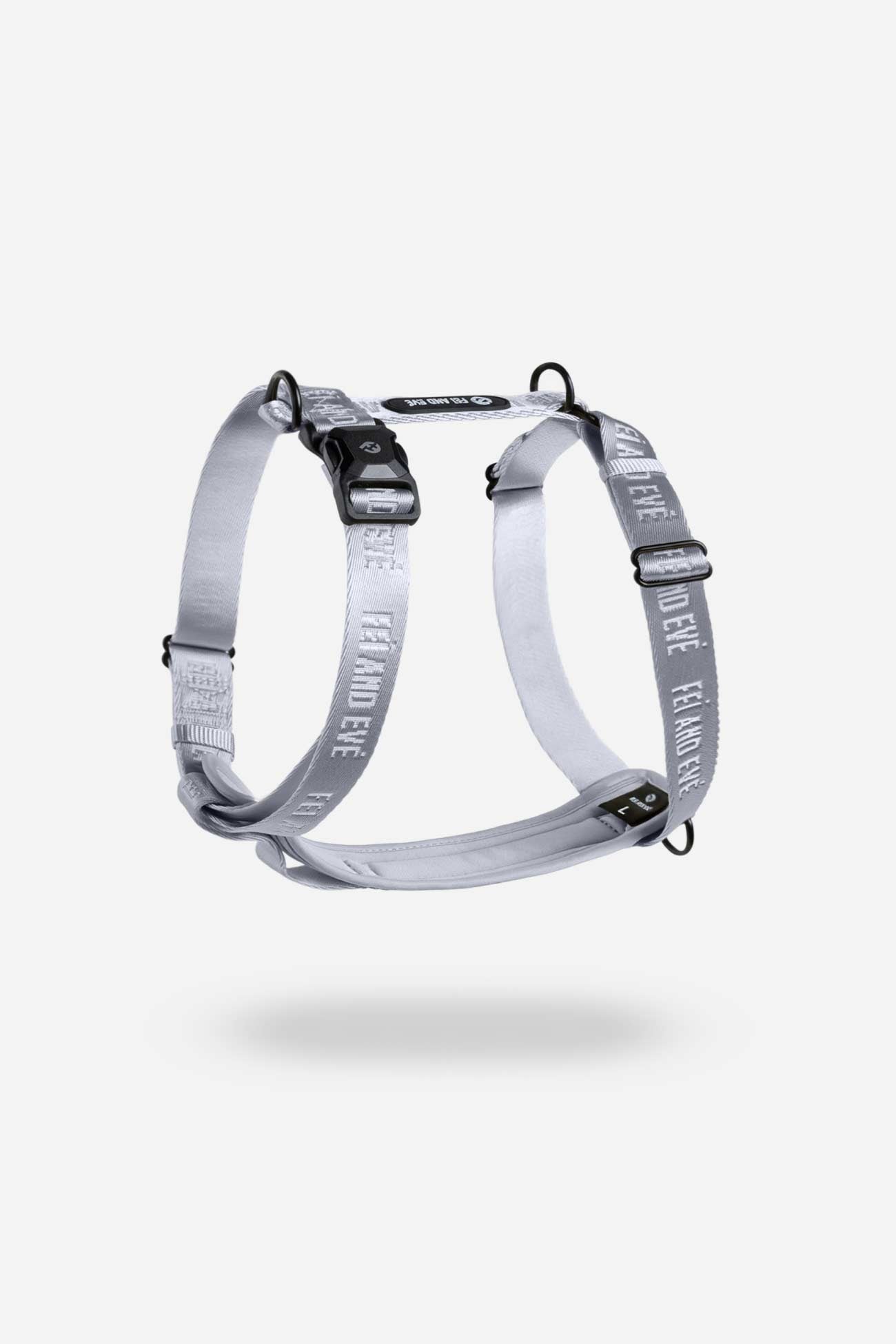 Twilight Gray Moxie Harness with MagEase Buckles a dog harness with brand name Fei and Eve showcased on a white background