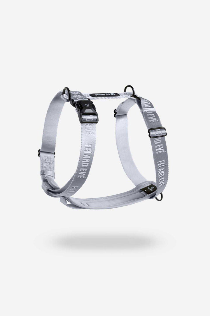 Twilight Gray Moxie Harness with MagEase Buckles a dog harness with brand name Fei and Eve showcased on a white background