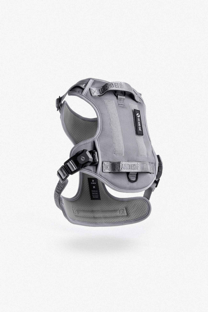 Twilight Gray Classic Harness with MagEase Buckles in size Medium for dogs floating on a white background.